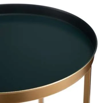 HollyHOME Small Round Metal Waterproof End Table, Accent Indoor&Outdoor Coffee Side Table, Snack Sofa Table for Living Room, Anti-Rust Decorative Plant Stand, (D) 14.5" x (H) 25", Gold&Navy Blue