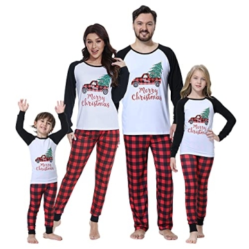 YIJIU Matching Family Pajamas Sets Christmas PJ's Sleepwear Long Sleeve Truck Print Top with Plaid P...
