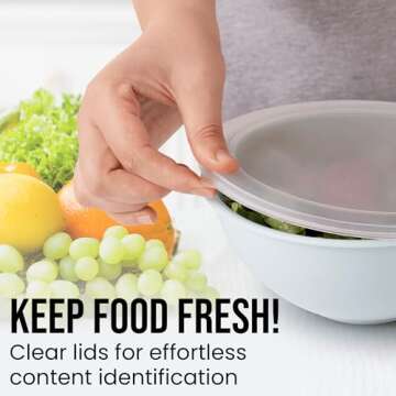 Zulay 12 Piece Set Plastic Nesting Mixing Bowls With Leakproof Lids. Kitchen Mixing Bowls for Preparing, Serving and Storing - Microwave and Freezer Safe With 6 Prep Bowls and 6 Lids - (Blue Ombre)