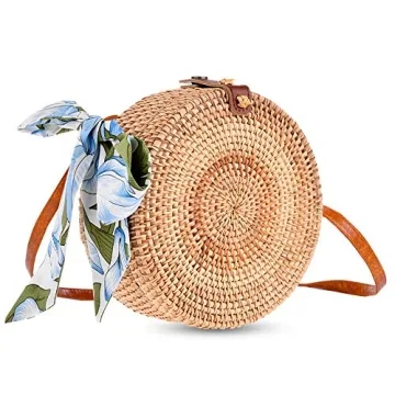 XMeng Rattan Bags for Women - Stylish Handmade Round Crossbody Wicker Purse