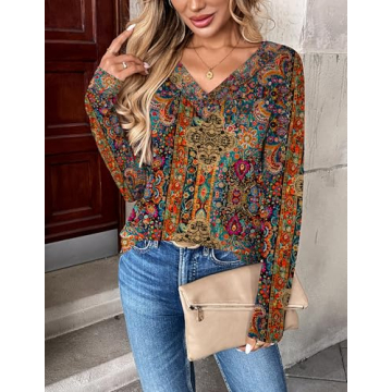 Zeagoo Business Casual Tops for Women 2025 Long Sleeve V Neck Floral Blouses Cute Dress Shirt Plus S...