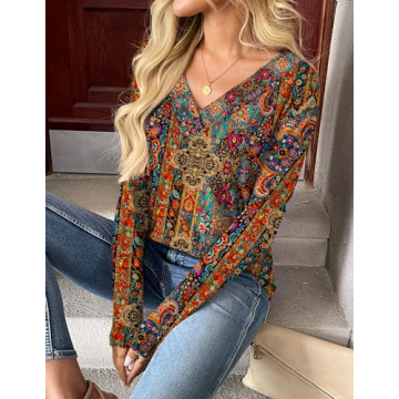 Stylish V Neck Floral Blouse for Women 2025
