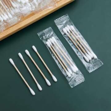 200 Pack Cotton Swabs, Individually Wrapped Cotton Swab, Individually Wrapped Double Tipped Wooden Sticks for Ear, Make-up(4pcs per Bag, 200 Bags, Double Round End)