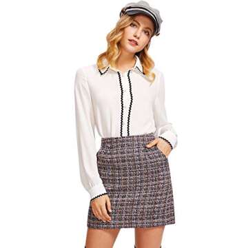 SheIn Women's High Waist Above Knee Tweed Plaid Zipper Back A-Line Short Mini Skirt Multicolor