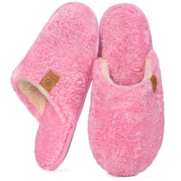 EverFoams Women's Fuzzy Slip-on Slippers Warm Cozy Soft Lightweight Memory Foam Indoor House Shoes H...