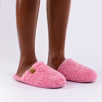 EverFoams Women's Fuzzy Slip-on Slippers Warm Cozy Soft Lightweight Memory Foam Indoor House Shoes Hot Pink, 9-10 US
