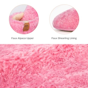 EverFoams Women's Fuzzy Slip-on Slippers Warm Cozy Soft Lightweight Memory Foam Indoor House Shoes Hot Pink, 9-10 US