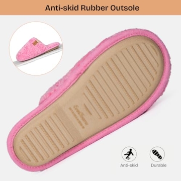 EverFoams Women's Fuzzy Slip-on Slippers Warm Cozy Soft Lightweight Memory Foam Indoor House Shoes Hot Pink, 9-10 US