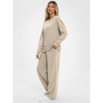 AUTOMET Womens Two Piece Sets Fall Outfits Long Sleeve Pullover Top and Wide Leg Pants Casual Dressy Lounge Set 2024 Trendy Sweatsuit Tracksuits with Pockets Fashion Clothes, Small, Coffeegrey