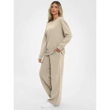 AUTOMET Womens Two Piece Sets Fall Outfits Long Sleeve Pullover Top and Wide Leg Pants Casual Dressy Lounge Set 2024 Trendy Sweatsuit Tracksuits with Pockets Fashion Clothes, Small, Coffeegrey