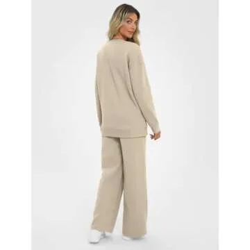 AUTOMET Womens Two Piece Sets Fall Outfits Long Sleeve Pullover Top and Wide Leg Pants Casual Dressy Lounge Set 2024 Trendy Sweatsuit Tracksuits with Pockets Fashion Clothes, Small, Coffeegrey