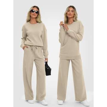 AUTOMET Womens Two Piece Sets Fall Outfits Long Sleeve Pullover Top and Wide Leg Pants Casual Dressy Lounge Set 2024 Trendy Sweatsuit Tracksuits with Pockets Fashion Clothes, Small, Coffeegrey