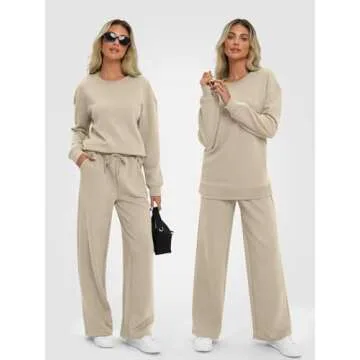 AUTOMET Womens Two Piece Sets Fall Outfits Long Sleeve Pullover Top and Wide Leg Pants Casual Dressy Lounge Set 2024 Trendy Sweatsuit Tracksuits with Pockets Fashion Clothes, Small, Coffeegrey