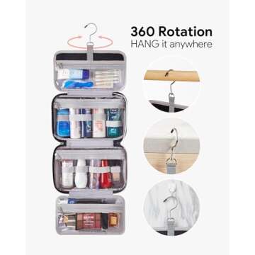 OlarHike Toiletry Bag,Large Size Waterproof Hanging Bags, Makeup Jewelry 3 in 1 Essentials Travel Packing Organizers, Fulled-Sized Family Pack, Shampoo, Conditioner, Brushes Set (Black)