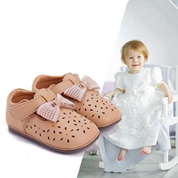 BMCiTYBM Baby Girl Mary Jane Shoes Princess Flower Girl Party Dress Shoes Soft Sole Non Slip Round Toe Flats First Walking Crib Shoes 6 9 12 18 24 Months (Newborn/Infant)