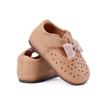 BMCiTYBM Baby Girl Mary Jane Shoes Princess Flower Girl Party Dress Shoes Soft Sole Non Slip Round Toe Flats First Walking Crib Shoes 6 9 12 18 24 Months (Newborn/Infant)