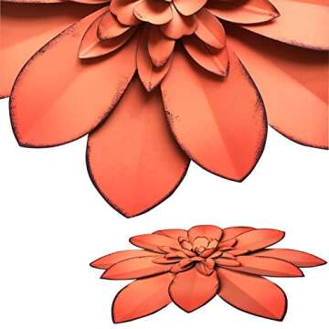 Picfarce Pink Metal Flower Wall Art Decor, 11“ Rustic Modern Floral Sculpture, Distressed Hanging Home Decoration Accent Artworks for Indoor Bedroom Living Room Office Outdoor Garden Patio