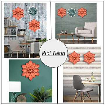 Picfarce Pink Metal Flower Wall Art Decor, 11“ Rustic Modern Floral Sculpture, Distressed Hanging Home Decoration Accent Artworks for Indoor Bedroom Living Room Office Outdoor Garden Patio