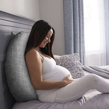 Boppy Cuddle Pregnancy Pillow, Gray Basket Weave, Comfy Body-conforming Hypoallergenic Fiber Fill and Easy-on Removable Cover, Contoured Design for Versatile Support from Pregnancy Through Postpartum