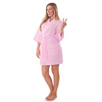 Turquaz Lightweight Short Robes For Women Waffle Kimono Bathrobe - Soft, Fast-Drying, Long-Lasting Cotton Blend