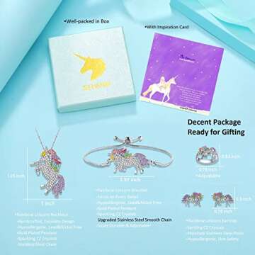 SHWIN Unicorns Gifts Unicorn Jewelry 4 Pack Unicorn Necklace Bracelet Earrings Ring Jewelry Set Birthday Gifts for Daughter Granddaughter Niece (Unicorn Gift Set #4)