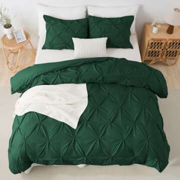 Litanika Dark Green King Pinch Pleat Duvet Cover, 3 Pieces Pintuck Cover Soft Microfiber Bedding Set with Zipper Closure & Corner Ties(104x90Inch-1 Duvet Cover, 2 Pillowcases)