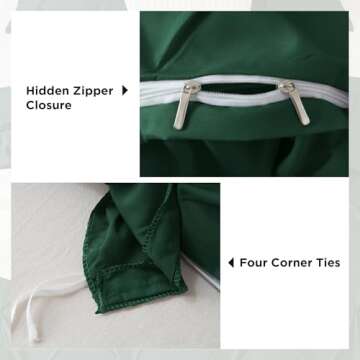 Litanika Dark Green King Pinch Pleat Duvet Cover, 3 Pieces Pintuck Cover Soft Microfiber Bedding Set with Zipper Closure & Corner Ties(104x90Inch-1 Duvet Cover, 2 Pillowcases)