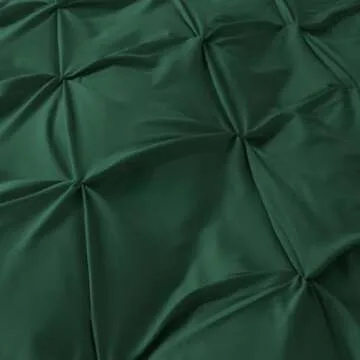 Litanika Dark Green King Pinch Pleat Duvet Cover, 3 Pieces Pintuck Cover Soft Microfiber Bedding Set with Zipper Closure & Corner Ties(104x90Inch-1 Duvet Cover, 2 Pillowcases)