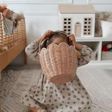 Elegant Scalloped Rattan Storage Baskets for Organizing