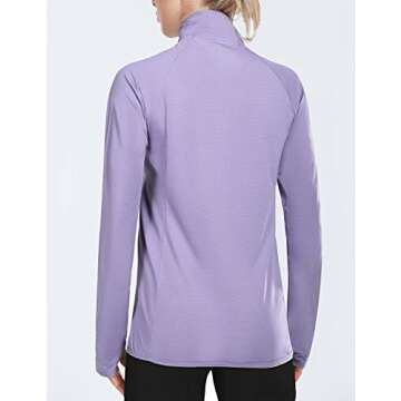 BALEAF Women's Long Sleeve Running Shirts UPF 50+ Sun Protection Full Zip Athletic Jackets Lightweight Zipper Pockets Purple Size M