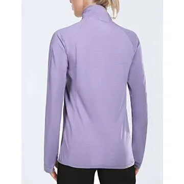 BALEAF Women's Long Sleeve Running Shirts UPF 50+ Sun Protection Full Zip Athletic Jackets Lightweight Zipper Pockets Purple Size M