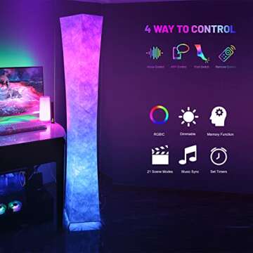 LEONC 61" Soft Light Floor Lamp for Game Room and TV, RGB Color Changing LED, Tyvek Fabric Shade, Sm...