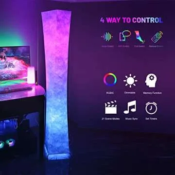 LEONC 61" Soft Light Floor Lamp for Game Room and TV, RGB Color Changing LED, Tyvek Fabric Shade, Sm...