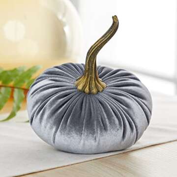 Set of 3 Velvet 6.25 Inch Pumpkins, cozy autumn vibe blue pumpkins, fall home decor, bowl filler centerpiece, office bookshelf decor, gift set for friend (Slate Blue, Teal, Gray)