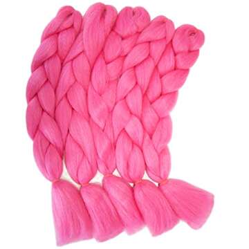 ItsUHair 5pcs Hot Pink Braiding Hair Jumbo Braids Glow in the Dark Hair Pre Stretched 24inch Synthetic Colored Hair Extensions for Box Braids