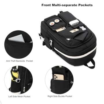 Laptop Backpacks 15.6 Inch College Backpack Elementary Middle High School Bag Large Cute Bookbags Anti Theft Travel Back Pack Casual Daypack Kids Book Bag for Teens Girls Women Students (Black)