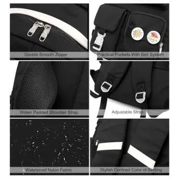 Laptop Backpacks 15.6 Inch College Backpack Elementary Middle High School Bag Large Cute Bookbags Anti Theft Travel Back Pack Casual Daypack Kids Book Bag for Teens Girls Women Students (Black)