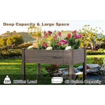 LZRS Raised Garden Bed Outdoor Planter Box with Legs for Herbs, Vegetables, Flowers, Great for Outdoor Patio, Yard and Deck, 220lb Capacity, Grey