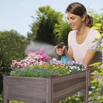 LZRS Raised Garden Bed Outdoor Planter Box with Legs for Herbs, Vegetables, Flowers, Great for Outdoor Patio, Yard and Deck, 220lb Capacity, Grey