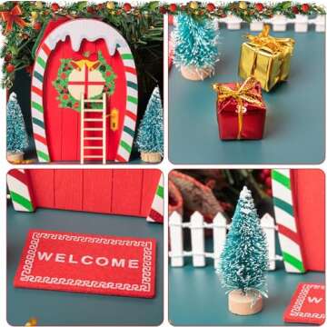 Haooryx 10Pcs Christmas Magic Miniature Tiny Fairy Wooden Doors Decorative Accessories, Welcome to Dollhouse Mini Entry for Fairies Magical Door Christmas Decorations Xmas Decor