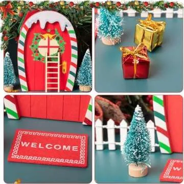 Haooryx 10Pcs Christmas Magic Miniature Tiny Fairy Wooden Doors Decorative Accessories, Welcome to Dollhouse Mini Entry for Fairies Magical Door Christmas Decorations Xmas Decor