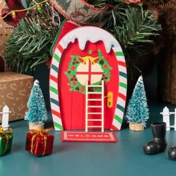 Haooryx 10Pcs Christmas Magic Miniature Tiny Fairy Wooden Doors Decorative Accessories, Welcome to Dollhouse Mini Entry for Fairies Magical Door Christmas Decorations Xmas Decor