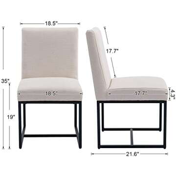 Modern Fabric Dining Chairs Set of 2, Linen Upholstered Dining Room Chairs, Mid Century Armless Kitc...