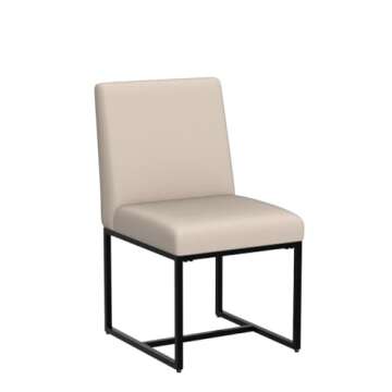 Modern Fabric Dining Chairs Set of 2, Linen Upholstered Dining Room Chairs, Mid Century Armless Kitchen Chair with Black Legs for Dining Room, Beige