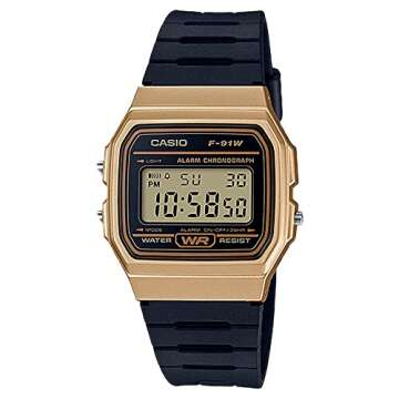 Casio Men's 'Vintage' Quartz Metal and Resin Casual Watch, Color:Black (Model: F-91WM-9ACF), Black/G...