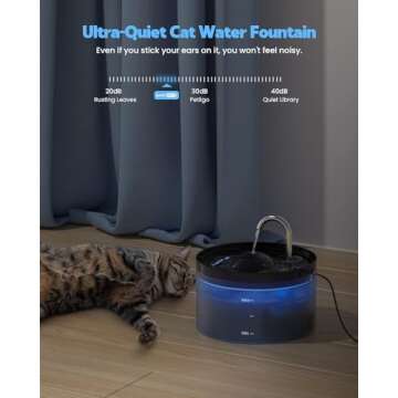 UIOOQ Cat Water Fountain, Pet Waterer Fountain with Ultra Silent Pump, Activated Carbon Filter Keep Water Fresh, 2.2L Capacity, Faucet Design, Anti Sputtering, Suit for All Kinds of Cat