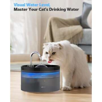 UIOOQ Cat Water Fountain, Pet Waterer Fountain with Ultra Silent Pump, Activated Carbon Filter Keep Water Fresh, 2.2L Capacity, Faucet Design, Anti Sputtering, Suit for All Kinds of Cat