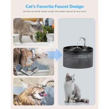 UIOOQ Cat Water Fountain, Pet Waterer Fountain with Ultra Silent Pump, Activated Carbon Filter Keep Water Fresh, 2.2L Capacity, Faucet Design, Anti Sputtering, Suit for All Kinds of Cat