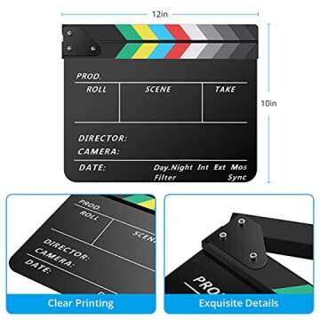 Temery Acrylic Film Clapper Board -12 x 10in Film Slate Clapperboard Movie Theater Decor Clapboard w...