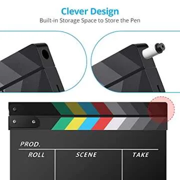 Temery Acrylic Film Clapper Board -12 x 10in Film Slate Clapperboard Movie Theater Decor Clapboard with a Magnetic Blackboard Eraser, Two Custom Pens, Cleaning Cloth and Hexagonal Wrench